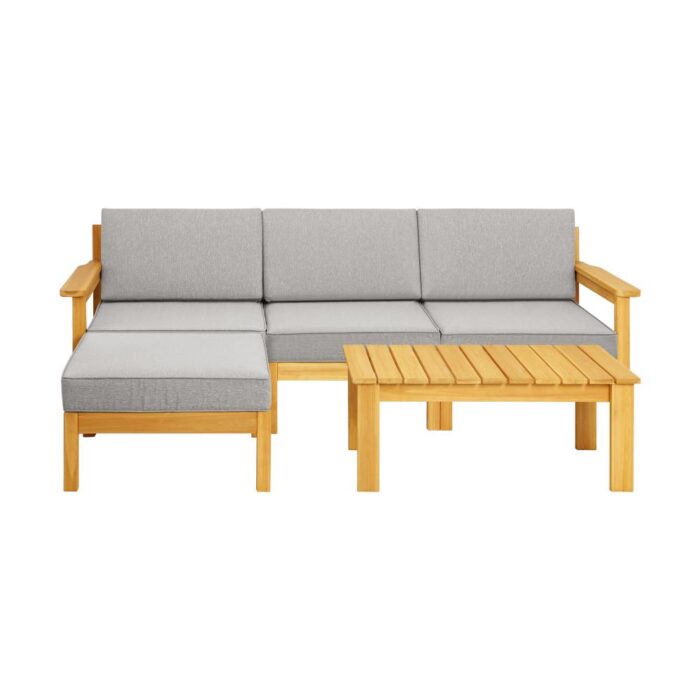 Livsip Stylish 3-Seater Outdoor Sofa Set with Table and Ottoman (Wooden) - Image 5