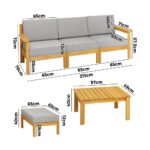 Livsip Stylish 3-Seater Outdoor Sofa Set with Table and Ottoman (Wooden) - Image 3