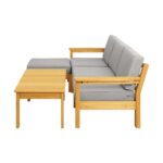 Livsip Stylish 3-Seater Outdoor Sofa Set with Table and Ottoman (Wooden) - Image 4