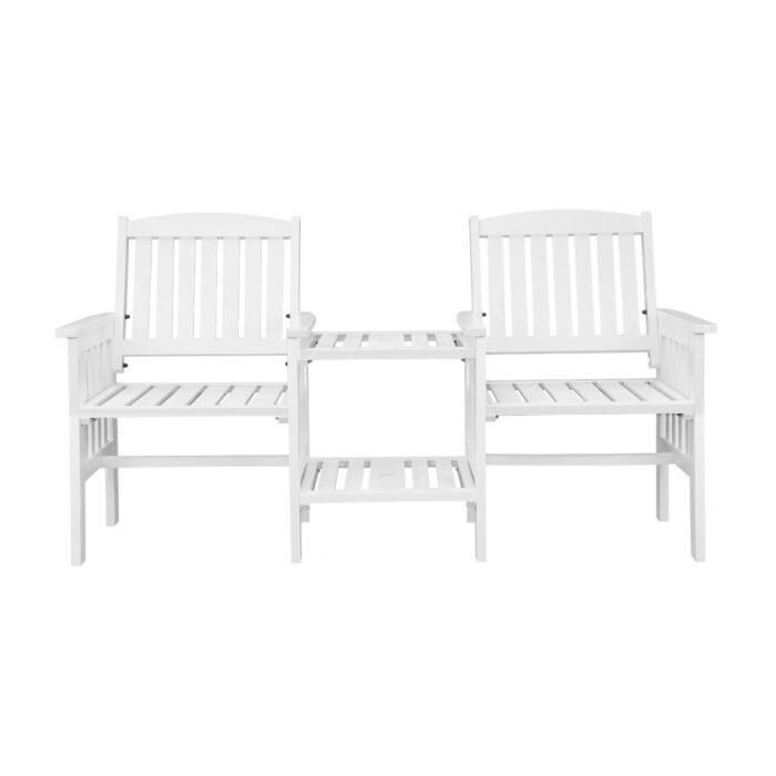 Livsip Wooden Garden Bench 2 Seat Chair&Table White - Image 3