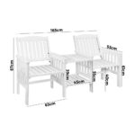 Livsip Wooden Garden Bench 2 Seat Chair&Table White - Image 6