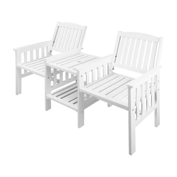 Livsip Wooden Garden Bench 2 Seat Chair&Table White - Image 5