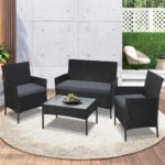 Livsip Outdoor Furniture Setting 4PCS Patio Garden Table Chairs Set Wicker Seat Black and Grey - Image 3