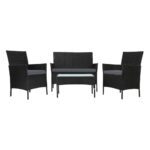 Livsip Outdoor Furniture Setting 4PCS Patio Garden Table Chairs Set Wicker Seat Black and Grey