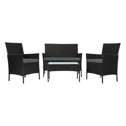 Livsip Outdoor Furniture Setting 4PCS Patio Garden Table Chairs Set Wicker Seat Black and Grey
