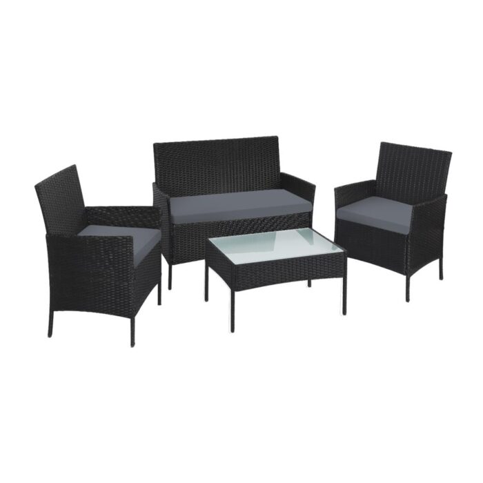 Livsip Outdoor Furniture Setting 4PCS Patio Garden Table Chairs Set Wicker Seat Black and Grey - Image 5