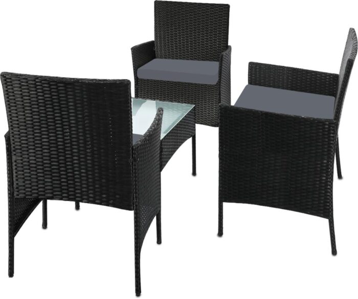 Livsip Outdoor Furniture Setting 4PCS Patio Garden Table Chairs Set Wicker Seat Black and Grey - Image 2