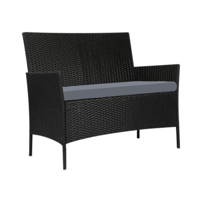 Livsip Outdoor Furniture Setting 4PCS Patio Garden Table Chairs Set Wicker Seat Black and Grey - Image 4