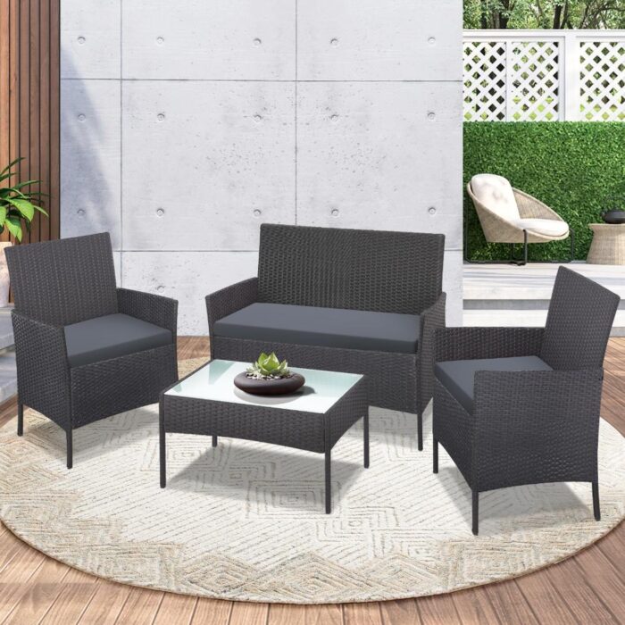 Livsip Outdoor Lounge Setting Garden Patio Furniture Wicker Chairs Table 4PCS - Image 6