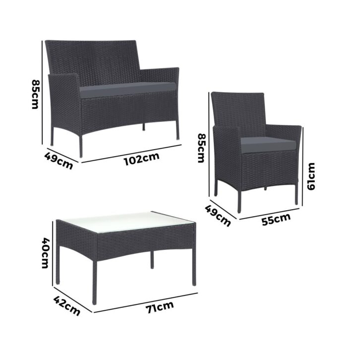Livsip Outdoor Lounge Setting Garden Patio Furniture Wicker Chairs Table 4PCS - Image 5