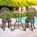 Livsip Outdoor Set 3pcs Chair Table Cast Aluminium Bronze - Image 2