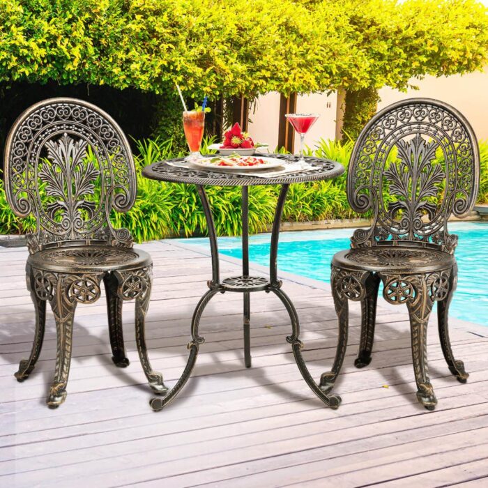 Livsip Outdoor Set 3pcs Chair Table Cast Aluminium Bronze - Image 2