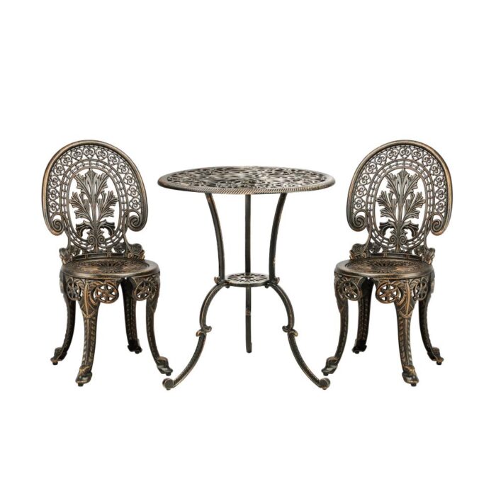 Livsip Outdoor Set 3pcs Chair Table Cast Aluminium Bronze - Image 6