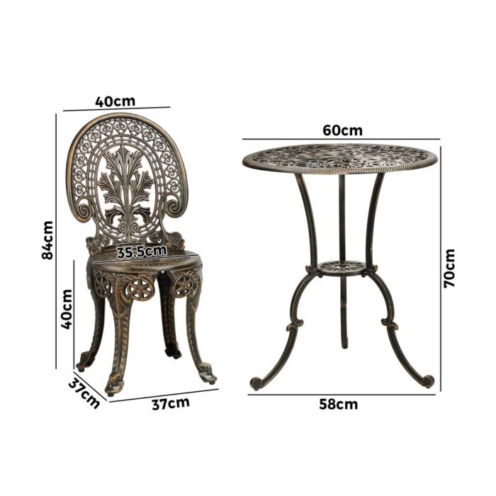 Livsip Outdoor Set 3pcs Chair Table Cast Aluminium Bronze - Image 5