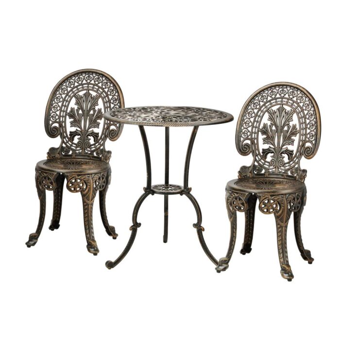 Livsip Outdoor Set 3pcs Chair Table Cast Aluminium Bronze - Image 4