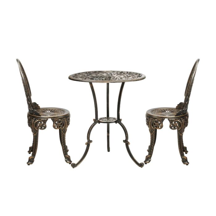 Livsip Outdoor Set 3pcs Chair Table Cast Aluminium Bronze - Image 3