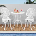 Livsip Outdoor Set Cast Aluminium Table and Chair 3PCS White - Image 2