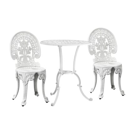 Livsip Outdoor Set Cast Aluminium Table and Chair 3PCS White