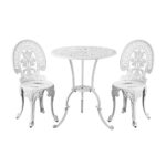 Livsip Outdoor Set Cast Aluminium Table and Chair 3PCS White - Image 3