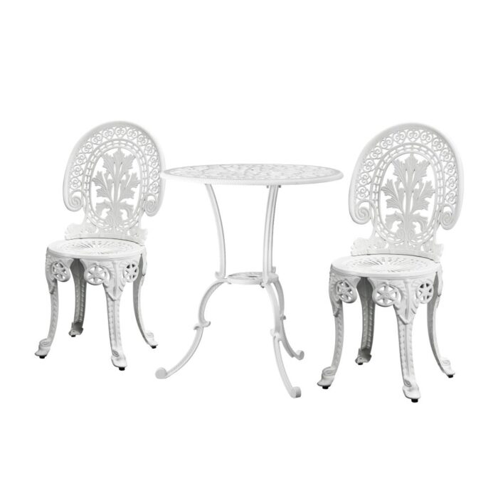 Livsip Outdoor Set Cast Aluminium Table and Chair 3PCS White - Image 4