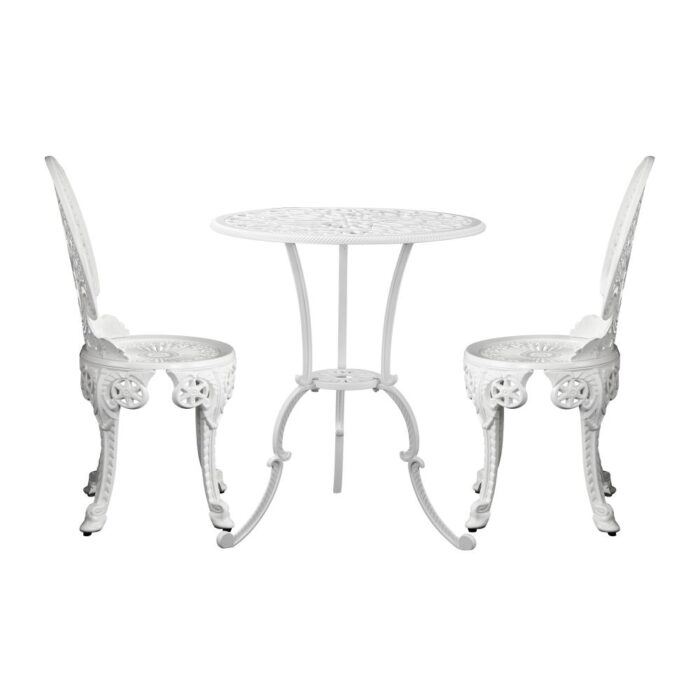 Livsip Outdoor Set Cast Aluminium Table and Chair 3PCS White - Image 5