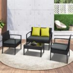 Livsip Outdoor Furniture Lounge Setting Sofa Set Wicker Garden Patio Chairs 4pcs - Image 3