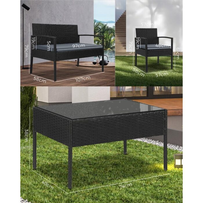Livsip Outdoor Furniture Lounge Setting Sofa Set Wicker Garden Patio Chairs 4pcs - Image 2
