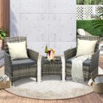 Livsip Outdoor Furniture Patio Chairs Table 3PCS Grey - Image 4