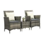 Livsip Outdoor Furniture Patio Chairs Table 3PCS Grey