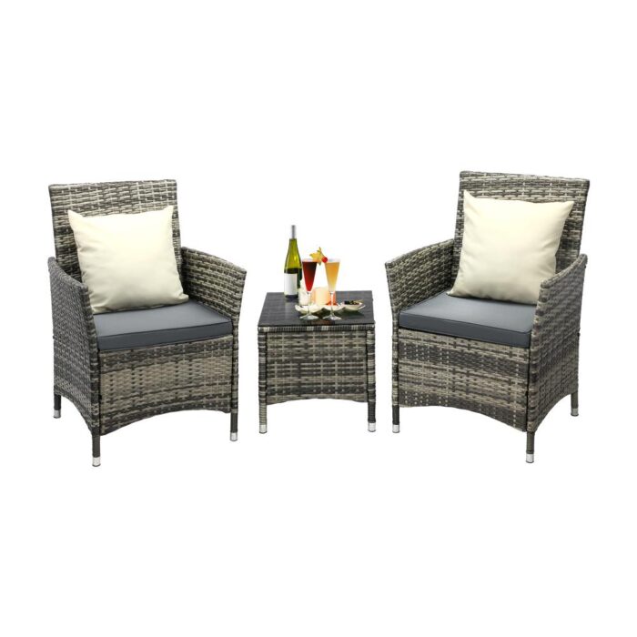 Livsip Outdoor Furniture Patio Chairs Table 3PCS Grey - Image 5