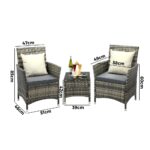 Livsip Outdoor Furniture Patio Chairs Table 3PCS Grey - Image 6
