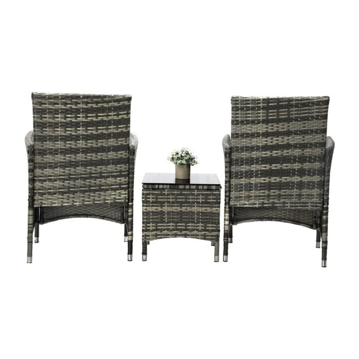 Livsip Outdoor Furniture Patio Chairs Table 3PCS Grey - Image 3