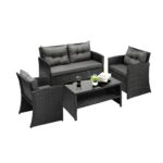 Livsip Outdoor Patio Set 4Piece Wicker Sofa Chair Table