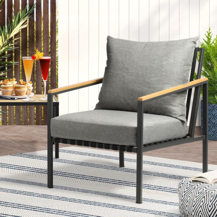 Livsip Outdoor Chair Patio Armchair with Cushions - Image 2