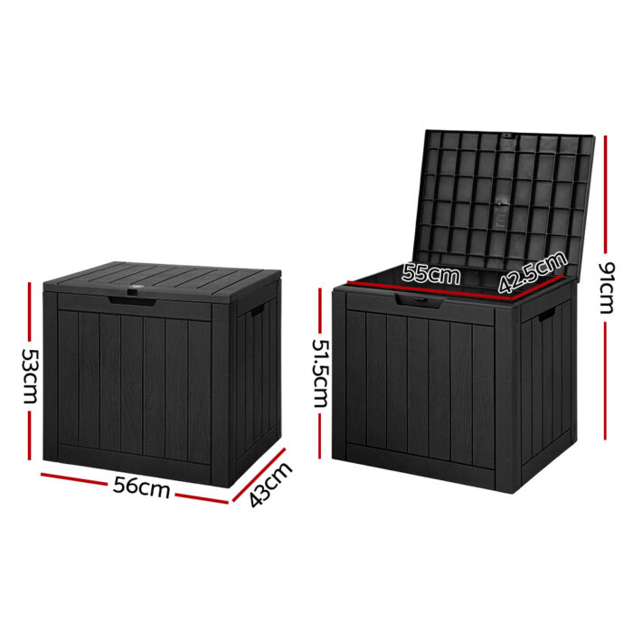 Gardeon Outdoor Storage Box 118L Container Lockable Indoor Garden Toy Tool Shed Black - Image 2