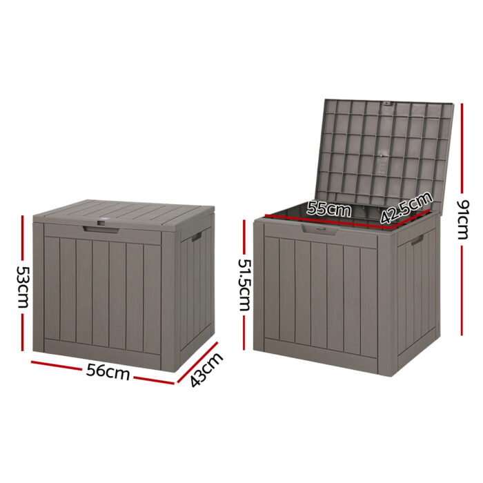 Gardeon Outdoor Storage Box 118L Container Lockable Indoor Garden Toy Tool Shed Grey - Image 2