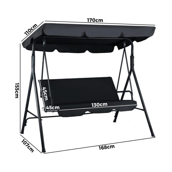 Livsip Swing Chair Hammock Outdoor Furniture Garden Canopy 3 Seater Patio Bench - Image 4