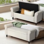 Oikiture Storage Ottoman Linen Fabric Large Beige - Image 7