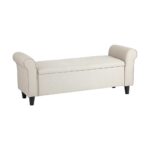 Oikiture Storage Ottoman Linen Fabric Large Beige