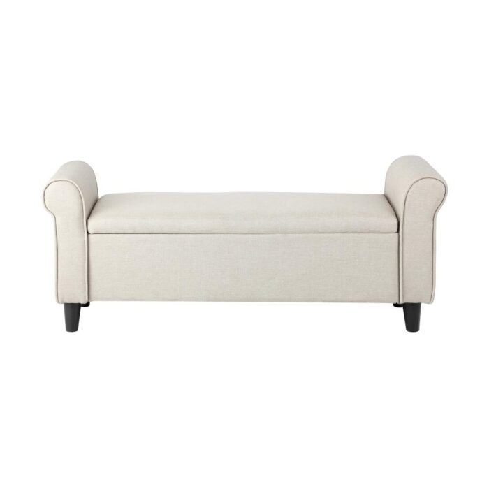 Oikiture Storage Ottoman Linen Fabric Large Beige - Image 2