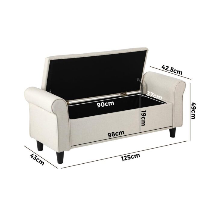 Oikiture Storage Ottoman Linen Fabric Large Beige - Image 3