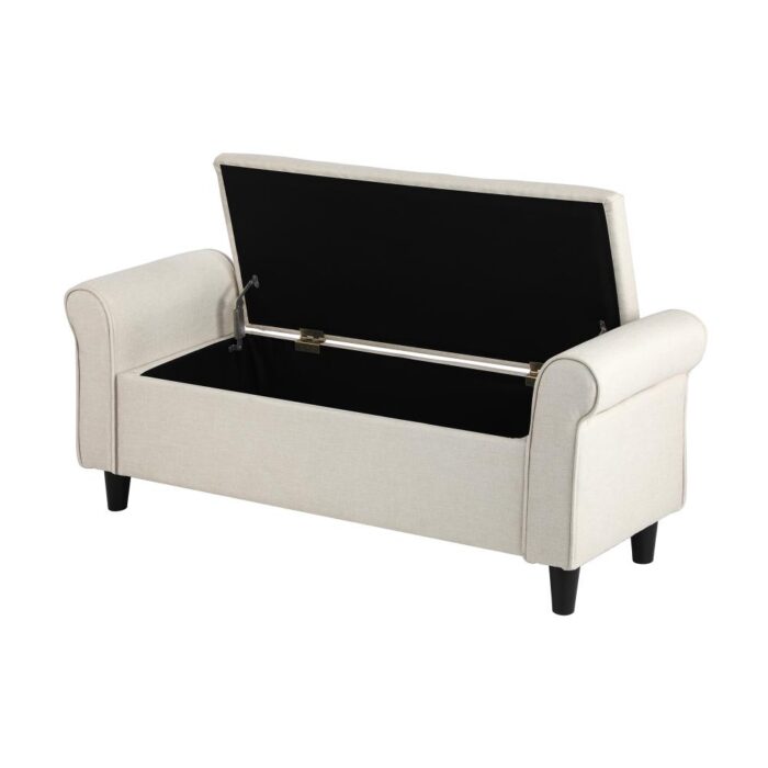 Oikiture Storage Ottoman Linen Fabric Large Beige - Image 6