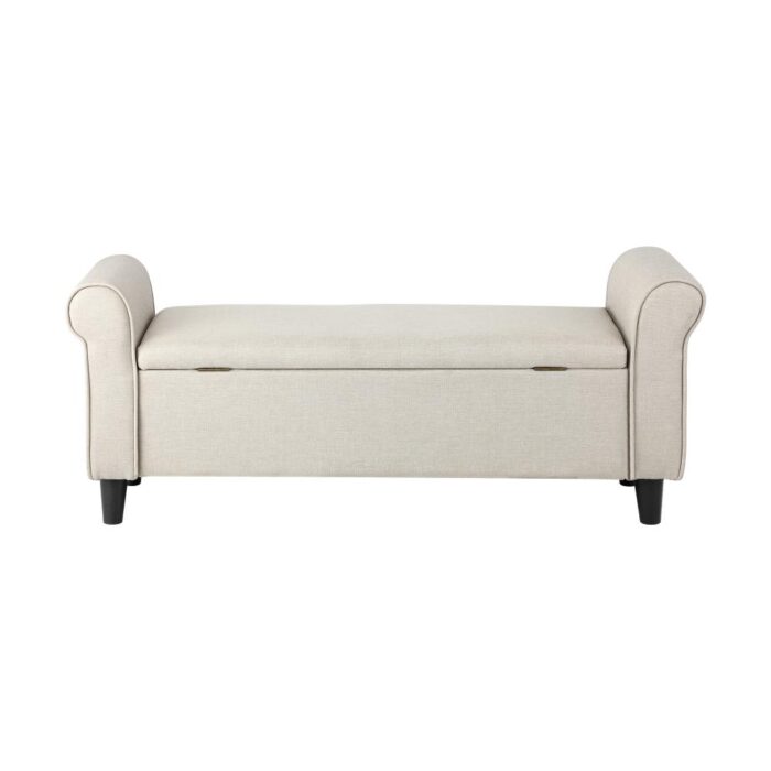 Oikiture Storage Ottoman Linen Fabric Large Beige - Image 4