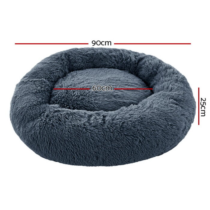 i.Pet Pet Bed Dog Cat 90cm Large Calming Soft Plush Bed Dark Grey - Image 2