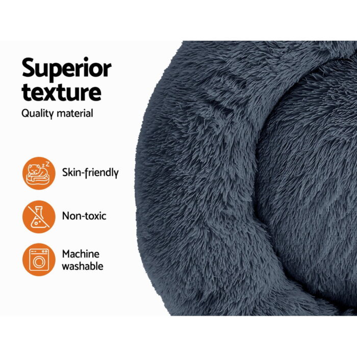i.Pet Pet Bed Dog Cat 90cm Large Calming Soft Plush Bed Dark Grey - Image 4