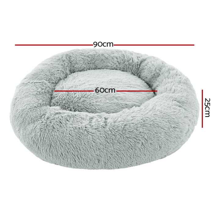 i.Pet Pet Bed Dog Cat 90cm Large Calming Soft Plush Light Grey - Image 2