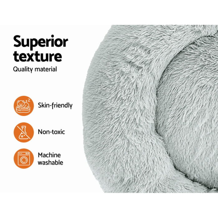 i.Pet Pet Bed Dog Cat 90cm Large Calming Soft Plush Light Grey - Image 4