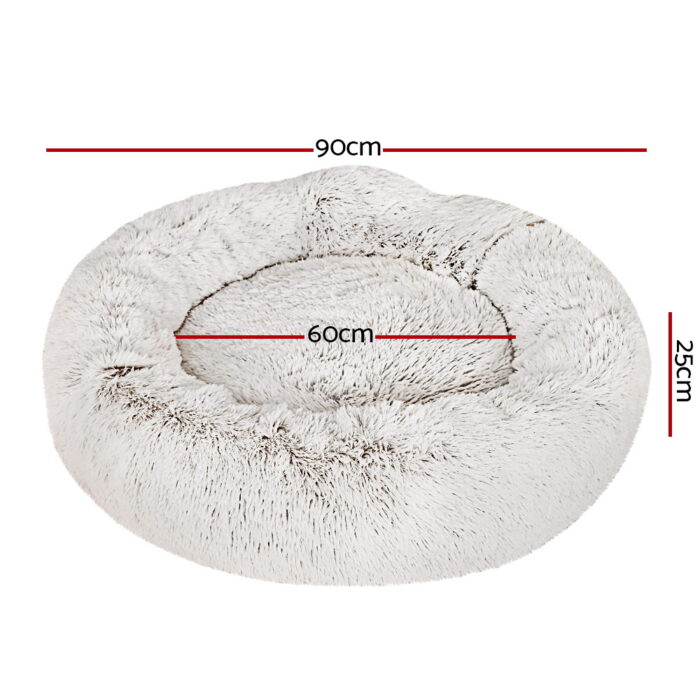 i.Pet Pet Bed Dog Cat 90cm Large Calming Soft Plush White Brown - Image 2