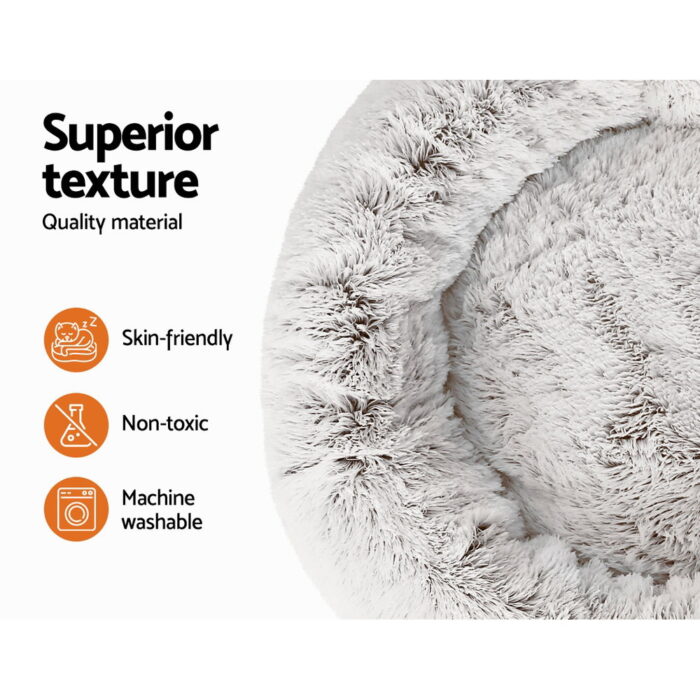 i.Pet Pet Bed Dog Cat 90cm Large Calming Soft Plush White Brown - Image 4