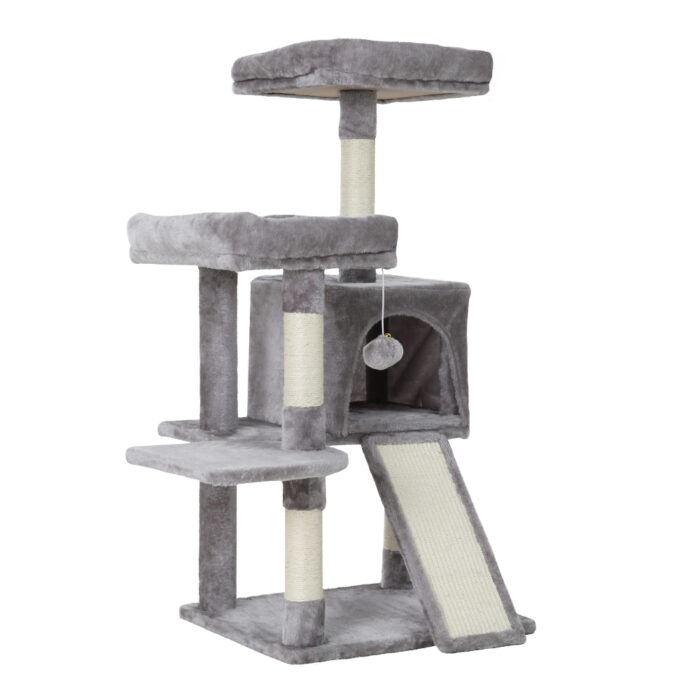i.Pet Cat Tree 103cm Tower Scratching Post Scratcher Wood Condo House Trees Grey - Image 4